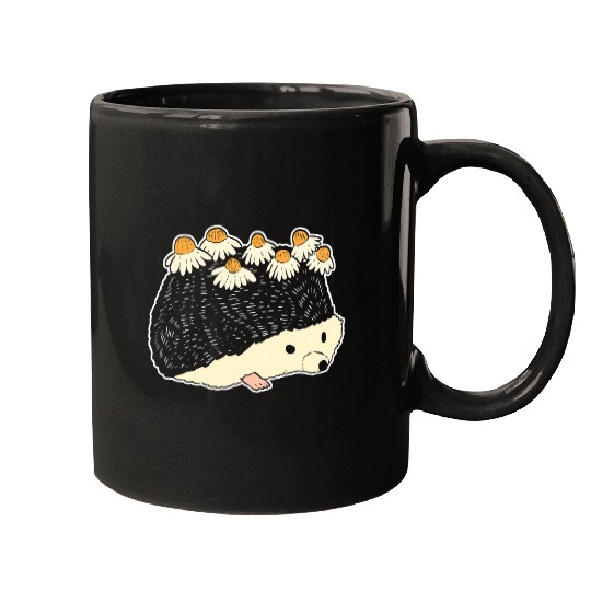 Hedgehog Pet and Flowers Nature Lover Mugs