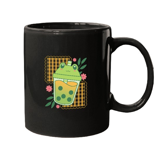Frog Pet Cottagecore Aesthetic Frog Green Bubble Tea Cute Kawaii Mugs