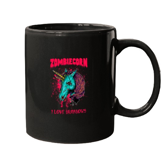 Unicorn Pet Zombie Unicorn I Love Brainbows Punk Gothic Goth Halloween Mugs