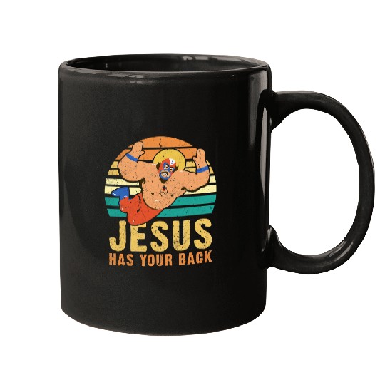 Sport Wrestling Jesus Has Your Back Funny Wrestling Jiu Jitsu Retro vintages Mugs