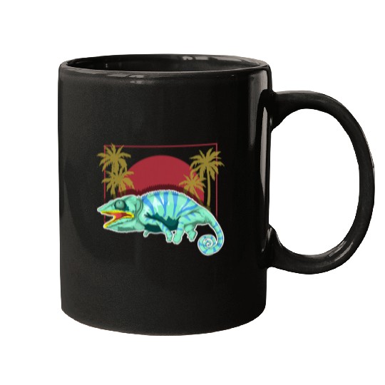 Chameleon Pet Sunset Exotic Reptile Lizard Palm Trees Tropical Chameleon 1 Mugs