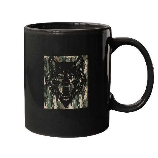 Coyote Mammal safari green Camo wolfs Head Graphic Hunting Hunter Mugs