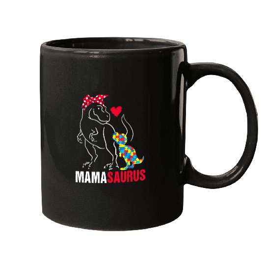 Autism Puzzle Dino Mamasaurus T rexs Dinosaur Mama Saurus Autism Awareness1 Mugs