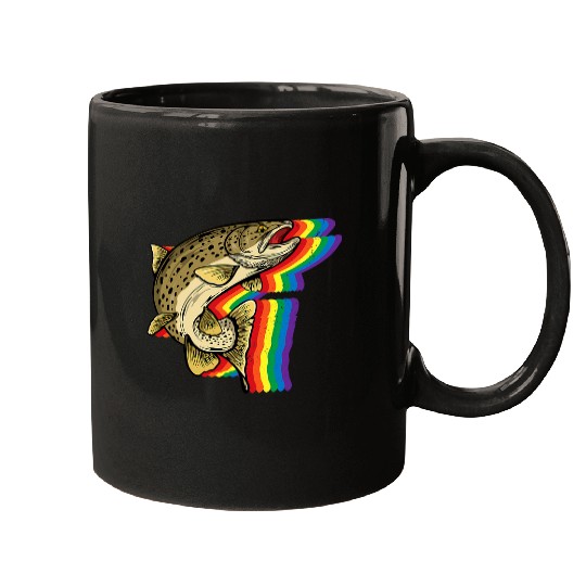 Fishing Fun LGBTQ Gay Pride Proud Rainbow Trout Fishing Lovers Mugs
