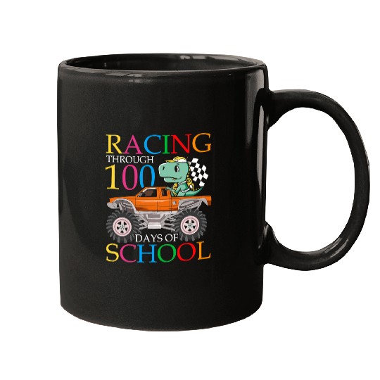 Dinosaur Pet Racing Through 100 Days Of School Dinosaur Truck Racer Mugs