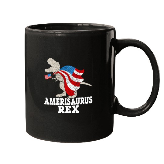 Dinosaur Pet AMERISAURUS TREX Dinosaur Funny Fireworks 4th of July 4 Mugs