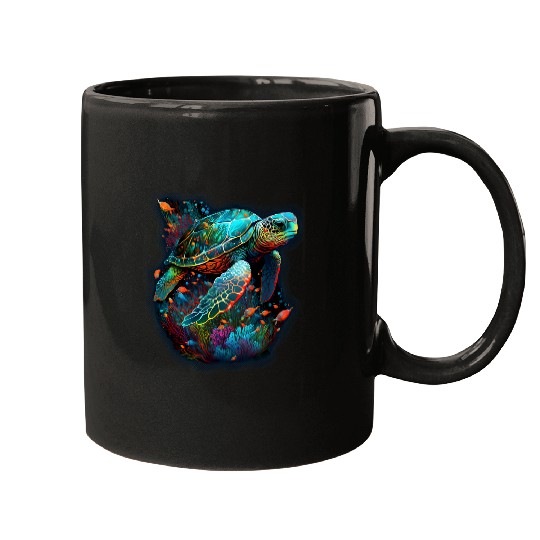 Turtle Pet Colorful Sea Turtle Tortuga Design Ocean Coral Mugs