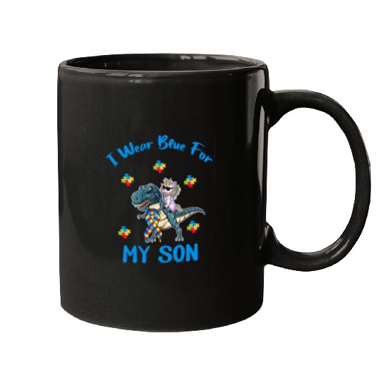 Autism Puzzle Dino Unicorn I Wear Blue For My Son Mugs