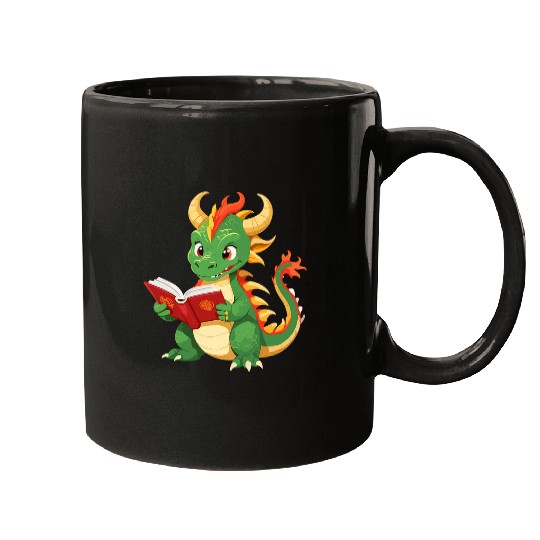Book Fun Dragon is reading a Book Reading Chinese Dragon Mugs