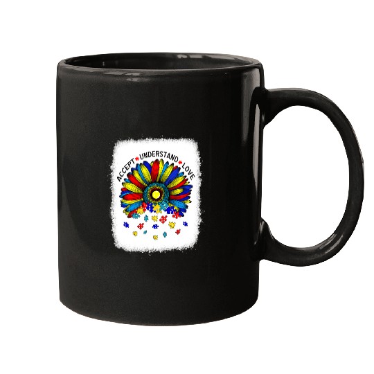 Autism Puzzle Bleached autism Awareness Sunflower Accept Understand Love 1 Mugs