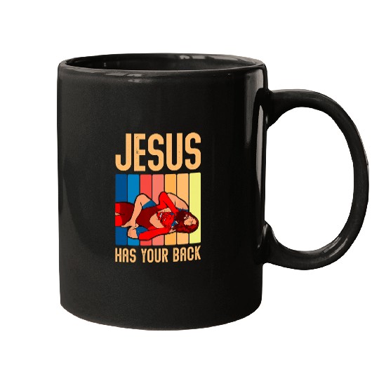 Sport Wrestling Jesus Has Your Back Funny vintages Wrestler Wrestling Mugs