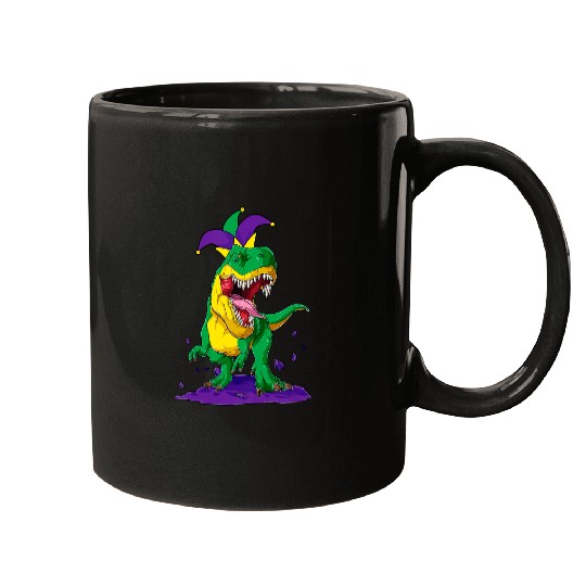 Dinosaur Pet Kids Jester Dinosaur Mardi Gras TRex carnivals Masquerade Party Mugs