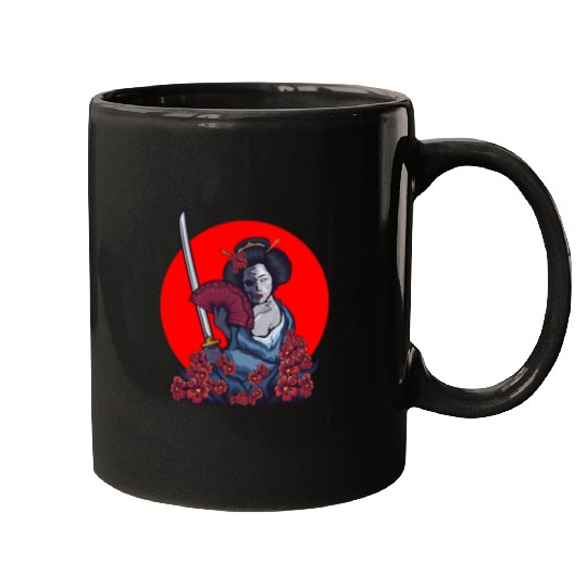 Japan Aesthetic Anime Grunge vintages Skull Geisha Katana Mugs