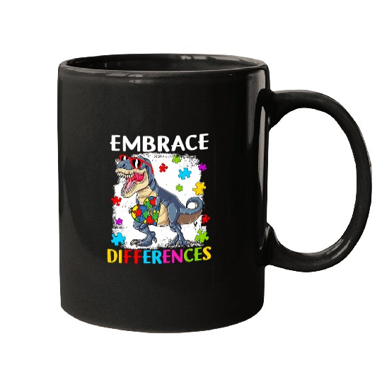 Autism Puzzle Dino Piece Autism Bleached Dinosaur Embrace Differences Mugs