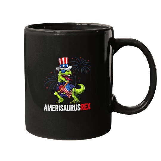 Dinosaur Pet Amerisaurus rexs USA Flag Dino Apparel 4th Of July Men Boys 1 Mugs