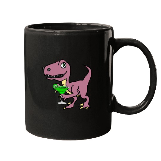 Dinosaur Pet SmileteesAnim Funny Velociraptor Dinosaur Drinking Margarita Mugs