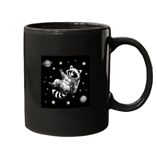 Astronaut Job Raccoon Astronaut Floating in space Stars Planets Raccoon Mugs