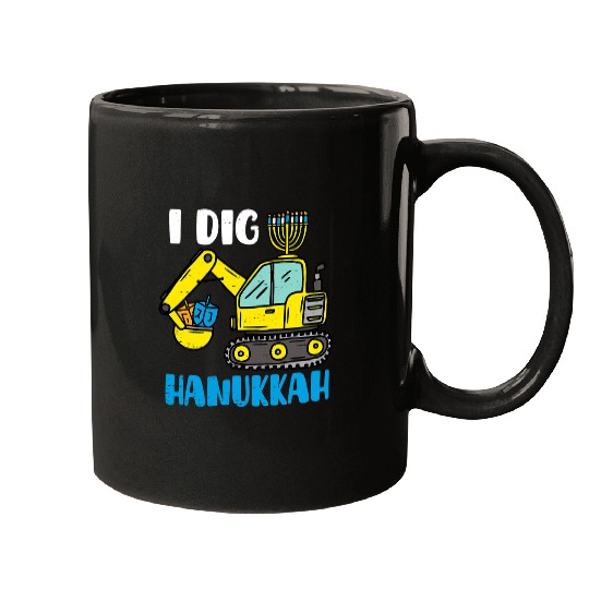 Excavator Fun Funny I Dig Hanukka Excavator Dump Truck Girl Boy Kids 2 Mugs