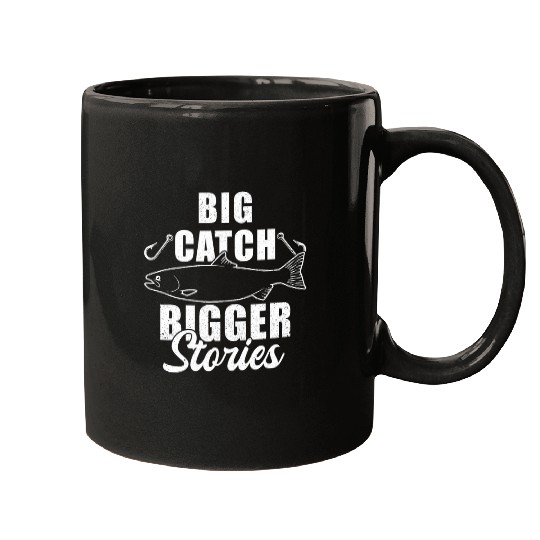 Fishing Fun Big Catch Bigger Stories Salmon Fishing Fisherman Mugs