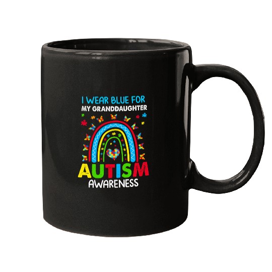 Autism Puzzle Butterfly Rainbow I Wear Blue For Granddaughter Autism Month 21 Mugs