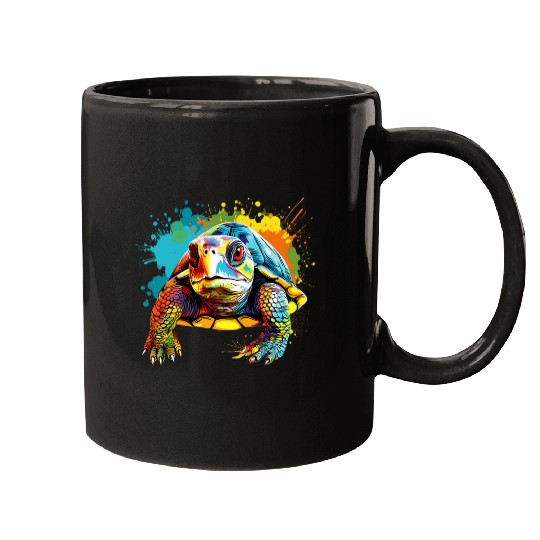 Turtle Pet Splash Art Box Turtle Lover Colorful 1 Mugs