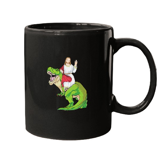 Dinosaur Pet Jesus Riding Dinosaur T rexs Jesus Christ Cute Christian 1 Mugs