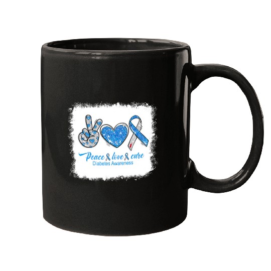diabetess Ribbon Bleached Peace Love Cure Blue Grey Ribbon 119 Mugs