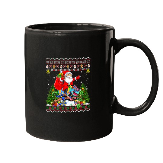 Chameleon Pet Ugly xmass Santa Riding Chameleon Christmas Mugs