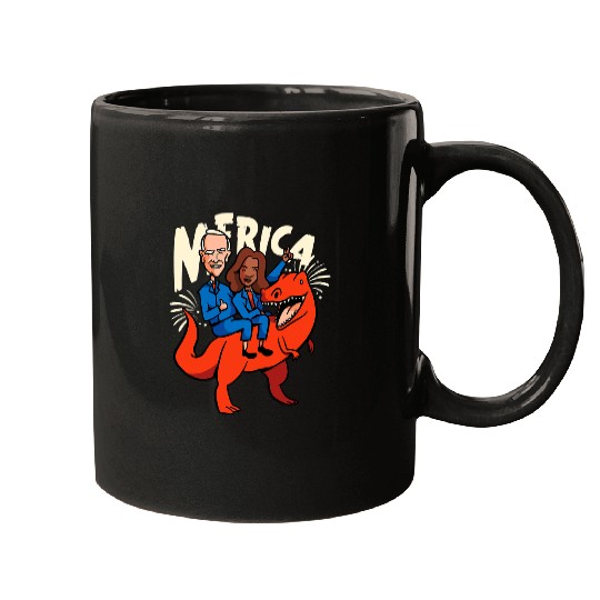 Dinosaur Pet Joe Biden Kamala Harris Riding T rexs 4th of July Kids Boys Mugs