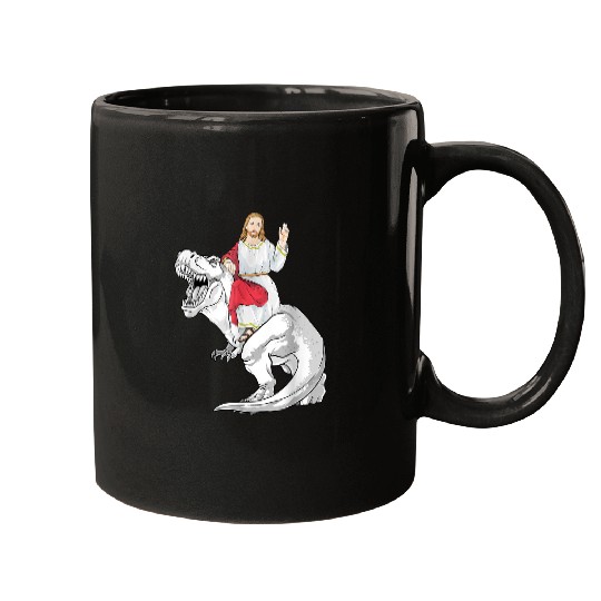 Dinosaur Pet Jesus Riding Dinosaur T rexs Jesus Christian 31 Mugs