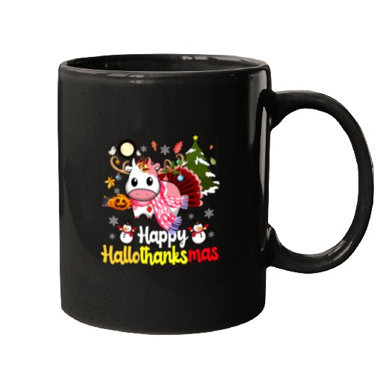 Cow Pet Happy Hallothanksmas Strawberry Cow Thanksgiving Christmas 324 Mugs