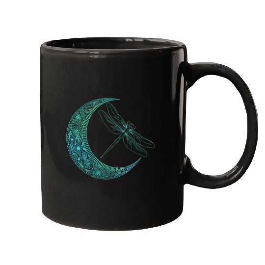 Crescent Moon And Dragonfly 2Wildlife Insects Entomologist Mugs