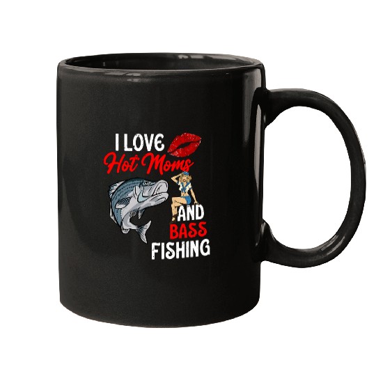 Fishing Fun Mens I Love Hot Moms Funny Fishing Striped Bass for Men Mugs