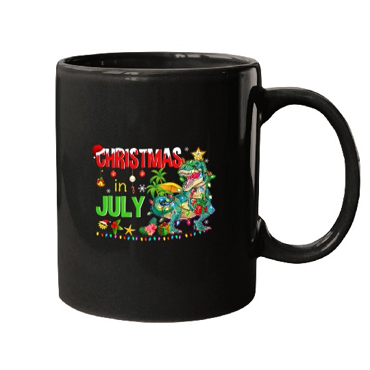 Dinosaur Pet Christmas In July Dinosaur xmass Tree T rexs Summer Vacation Mugs