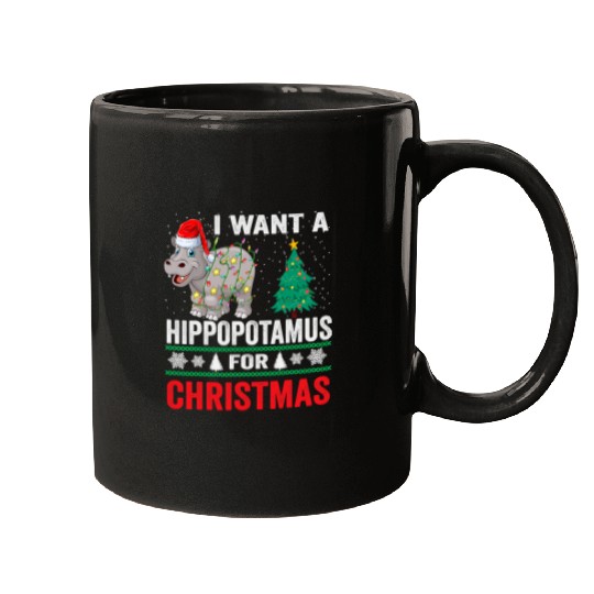 Hippo Pet I Want A Hippopotamus For Christmas xmass Lights Santa Hippo 188 Mugs