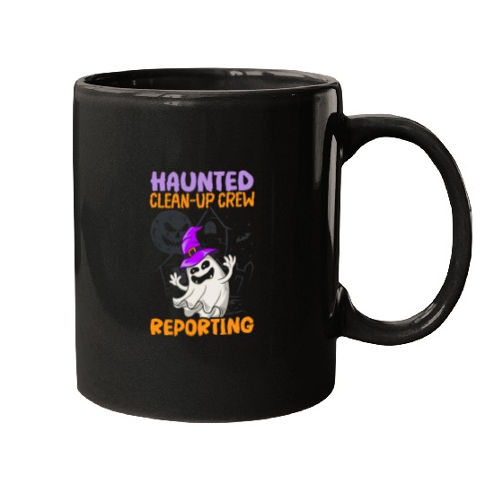 Haunted CleanUp Crew Reporting School Janitor Halloween Mugs