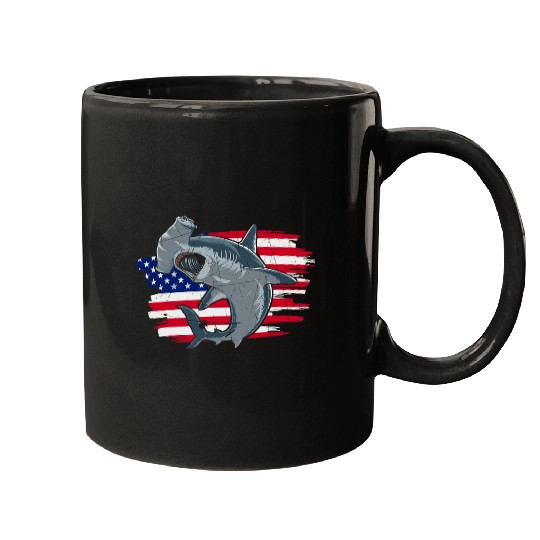 Shark Pet Hammerhead Shark Vintage USA Flag 4th Of July Dive Mugs