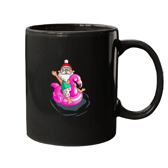 Flamingo Pet Christmas in July Santa Claus flamingo float Hawaiian Lovers Mugs