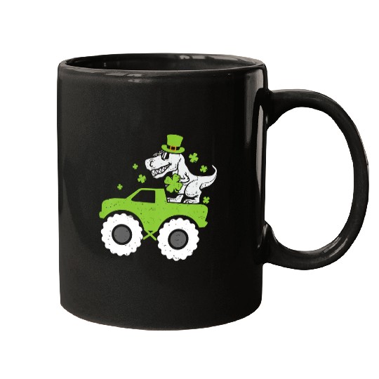 Dinosaur Pet Kids Dinosaur Riding Monster Truck Shamrock St Patrick Day Boys Mugs