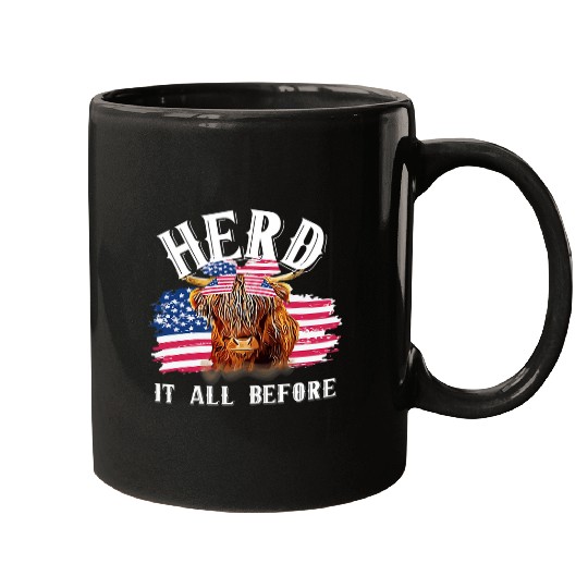 Cow Pet Herd It All Before Patriotc Highland Cow American Flag Girls Mugs