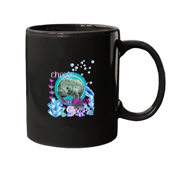 Manatee Pet Choose Kindness Inspirational Watercolor Ocean Mugs