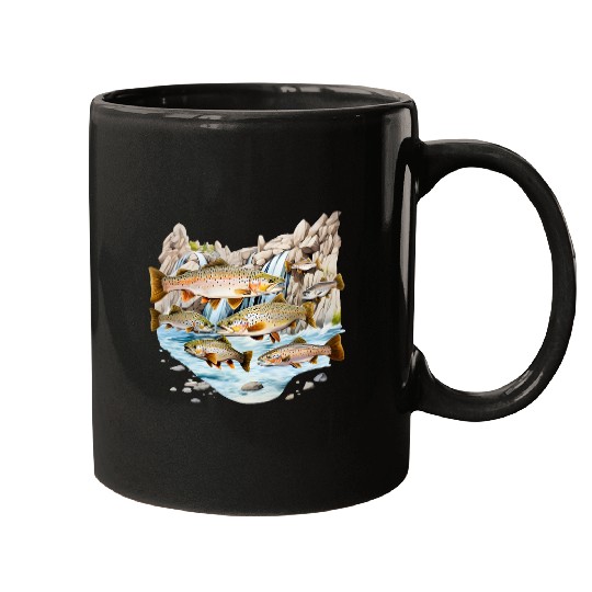 Fishing Fun trout rainbow brook fisherman freshwater angler fish 8 Mugs