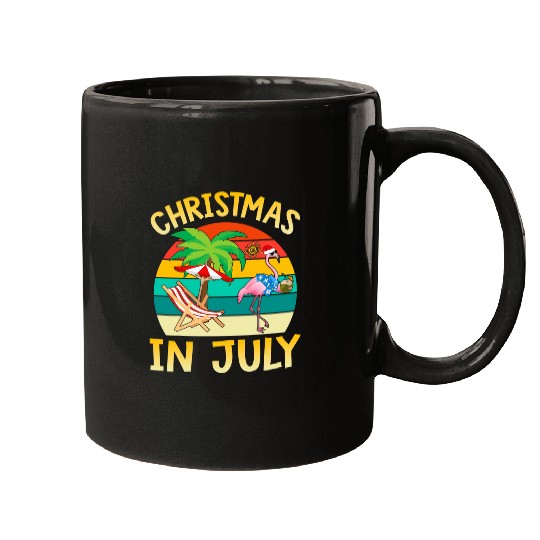 Flamingo Pet Christmas in July Santa Claus Flamingo Beach Vacation Mugs