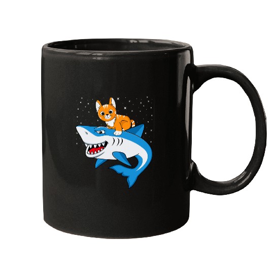 Shark Pet Galaxy Cat Riding Shark For Cat Lovers Astronaut Cat Mugs