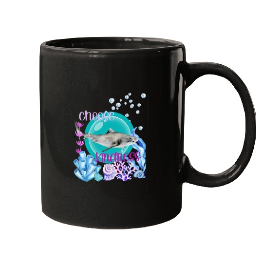 Shark Pet Great White Shark Lover Choose Kindness Watercolor Ocean Sea Mugs