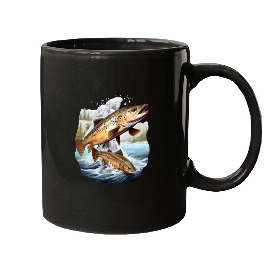 Fishing Fun trout rainbow brook fisherman freshwater angler fish 3 Mugs