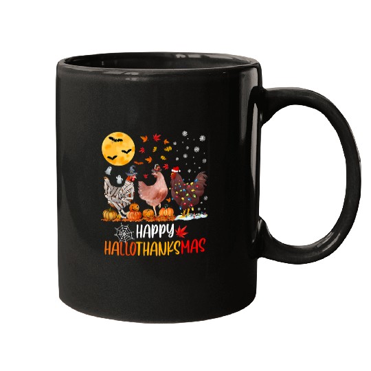 Chicken Pet Happy HalloThanksMas Funny Halloween Thanksgiving Mugs
