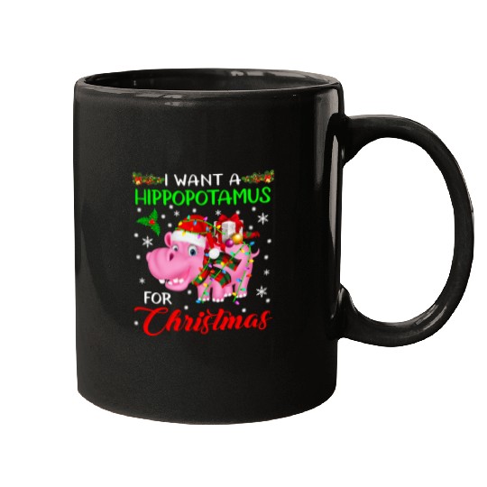 Hippo Pet I Want A Hippopotamus For Christmas xmass Lights Santa Hippo 332 Mugs