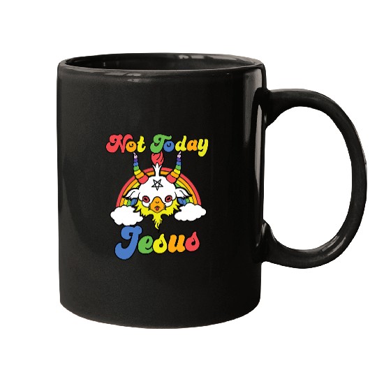 Unicorn Pet Jesus Christ Christian Not Today Jesus Funny Kawaii Baphomet Mugs