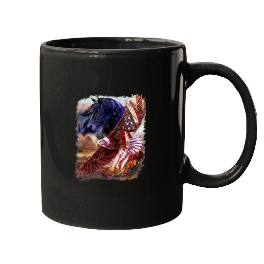 Horse Pet American Flag 4th July Independence Eagle 164 Mugs